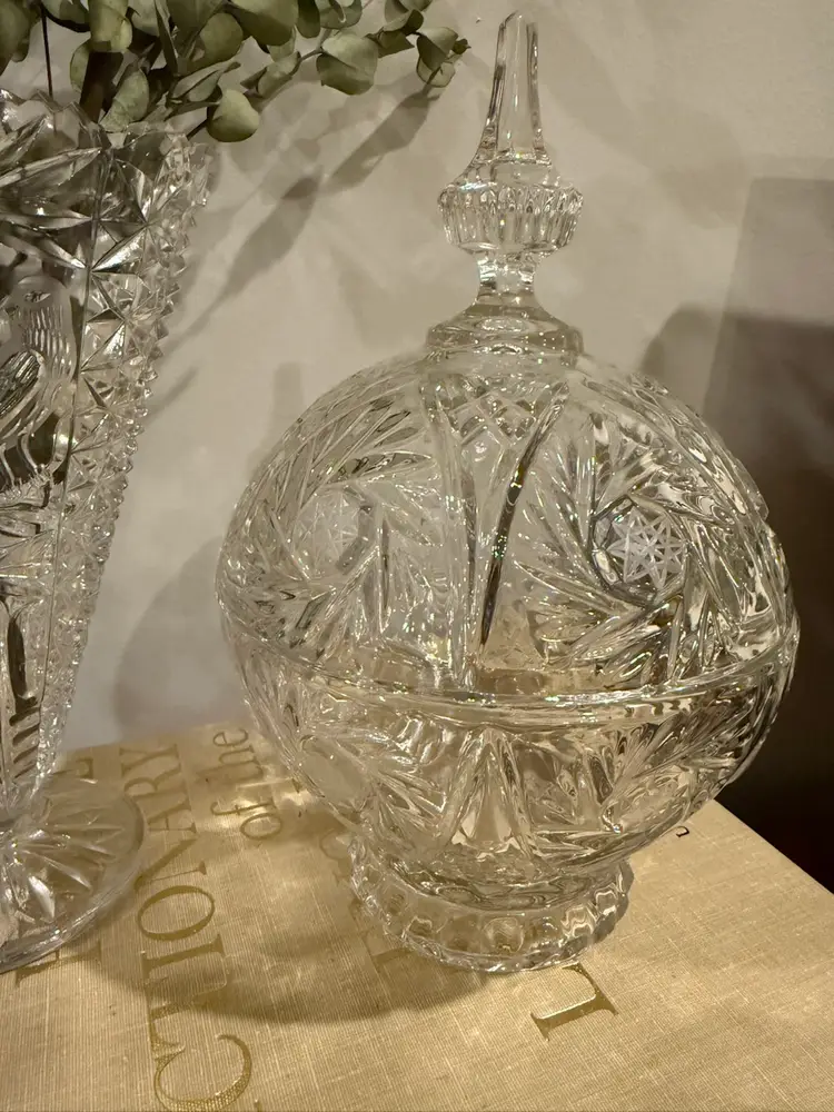 Hand Cut 24% Lead Crystal Covered Candy Dish