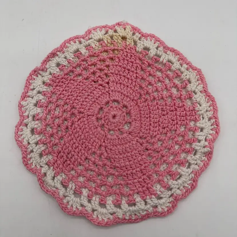 Pink And White Crochet Pot Holder AS IS