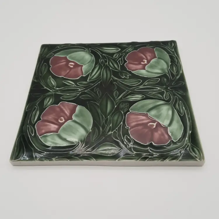 Porteous Handmade Art Tile Art Noveau Floral Green Pink Wellington New Zealand