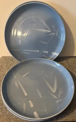 4 Vintage Winfield Porcelain Blue Plates w/ White Bamboo 10.25"  # 3203