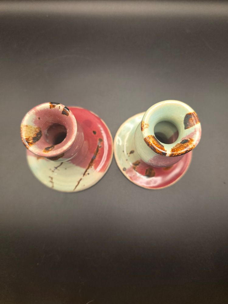 Pink and Green Pottery Candle Holders