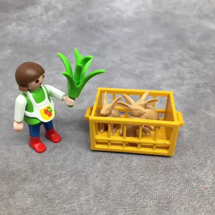Playmobil Farm Girl Child Feeding Rabbits