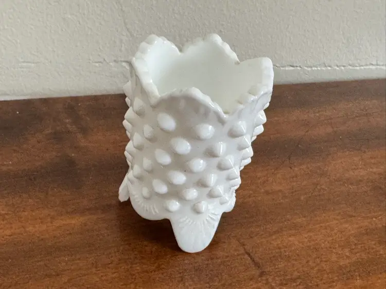 Vintage Fenton Glass Hobnail Milk Glass Toothpick Holder