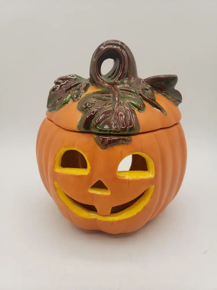 Vintage Halloween Hobbiest Jack O Lantern Pumpkin Candle Holder Tea Light Studio. Small fall decor.