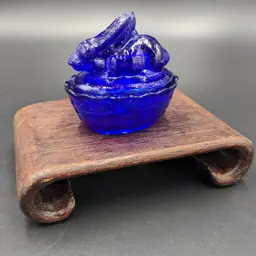 Vintage Cobalt Blue Glass Mini Bunny on Nest