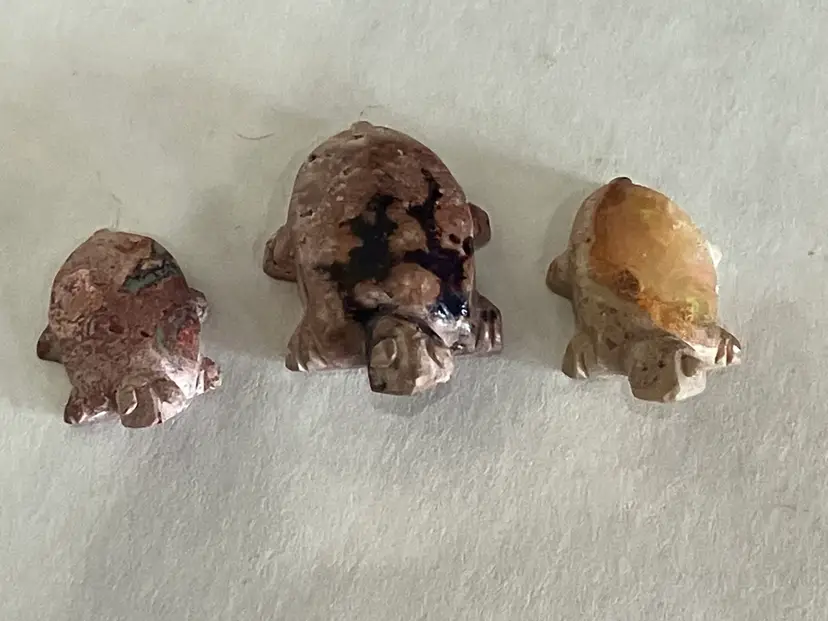 Three Vintage Mini Mixed Stone Hand Carved Turtles