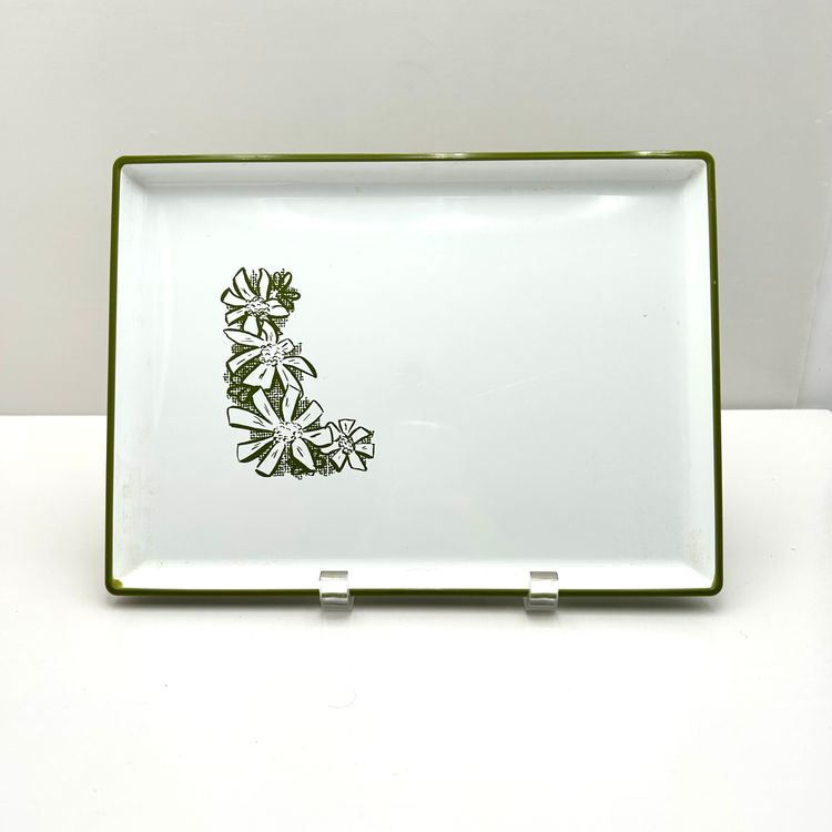 West Bend Thermo Serv Vintage Green and White Daisy Tray Set of 4
