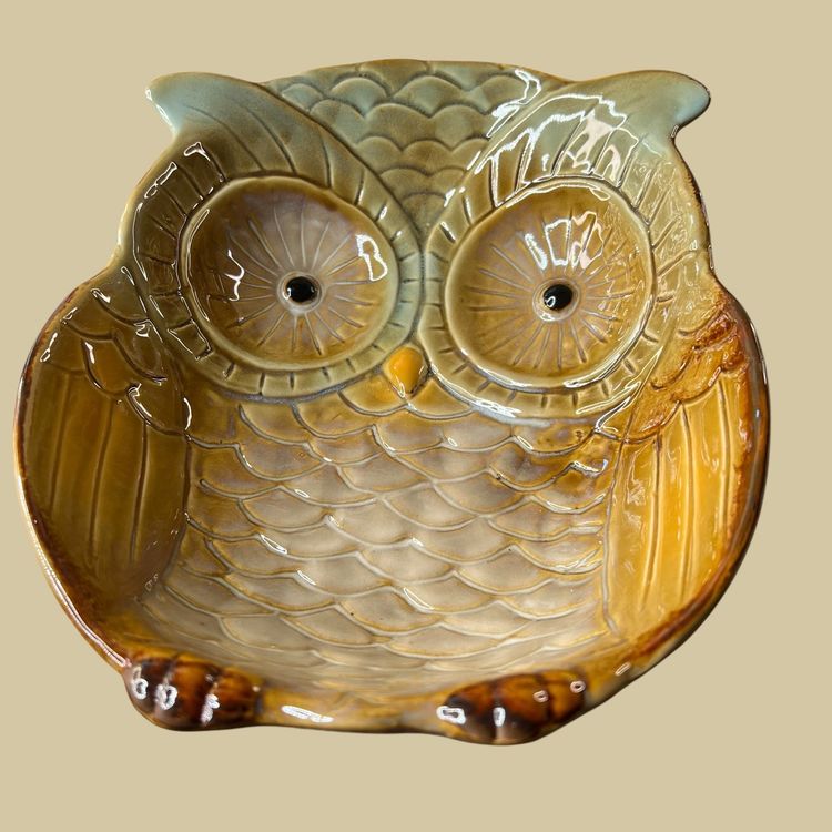 004 large earthtone owl serving bowl