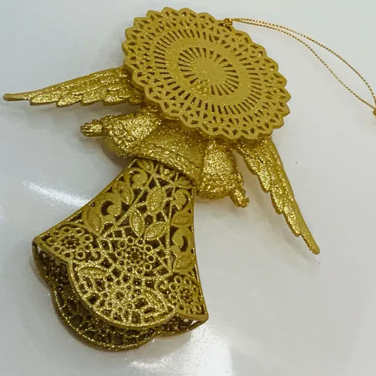 Glittery Gold Tone Acrylic Angel Tree Topper Or Ornament 
