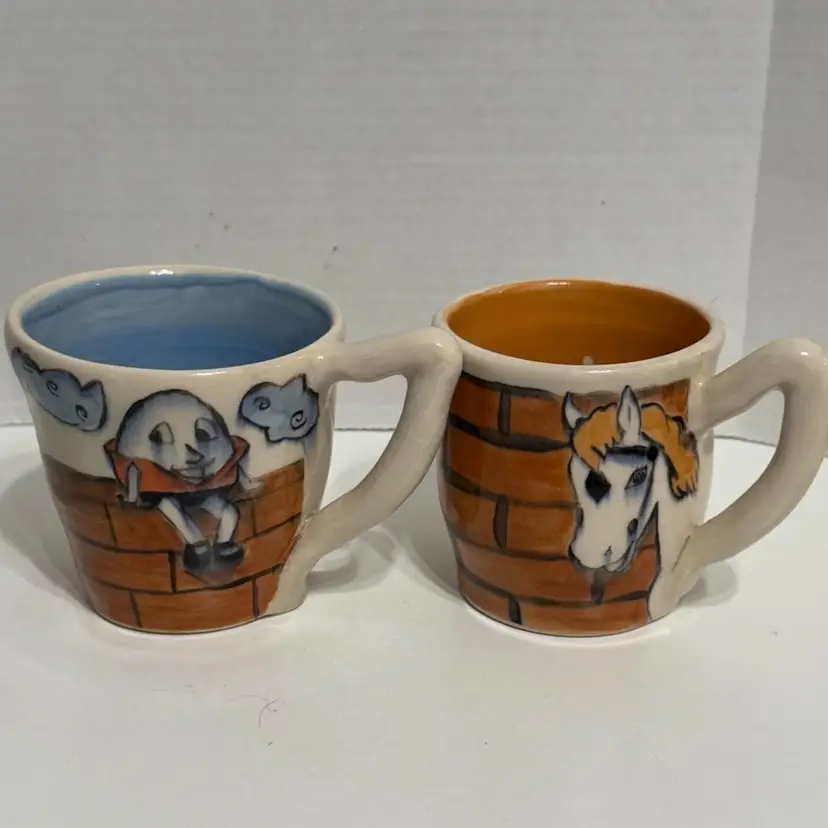 Humpty Dumpty & The King’s Horses Coffee Mugs 4” Tall 3.75 In Dia.  &3.25 Dia.