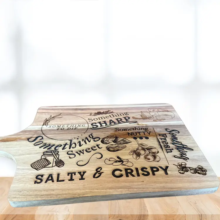 Engraved Acacia Wood Charcuterie Board will be treated with food safe mineral oil . Please allow 5-7additional days for shipping as this is a made to order item