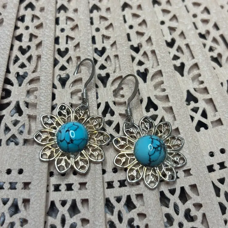Silvertone Floral Earrings