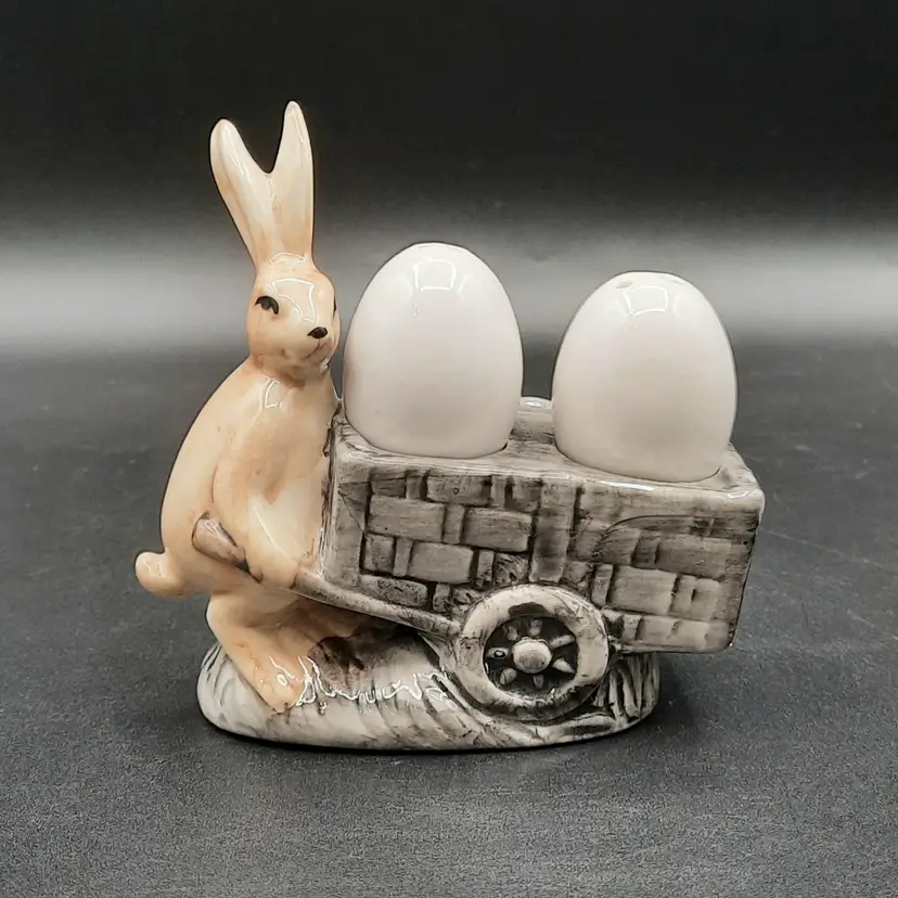 Bunny Rabbit Wheelbarrow with Egg Salt & Pepper Shakers