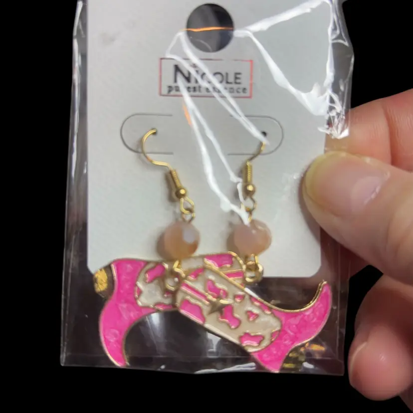 Yellowstone, Fish Hook, Dangle, Cowboy Boot Earrings, Pink