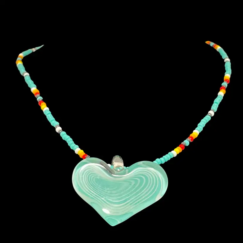 012 Glass Pendant Beaded 18 Inch Necklace