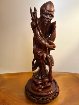Vintage Chinese Rosewood Hand Carved  Shou Lau Shouxing God Of Longevity