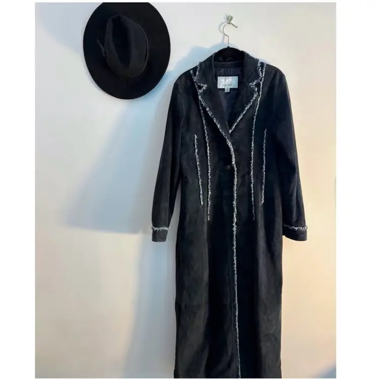 Vintage Wilsons Leather Maxima Indigo Blue Suede Longline Coat Y2K Archive