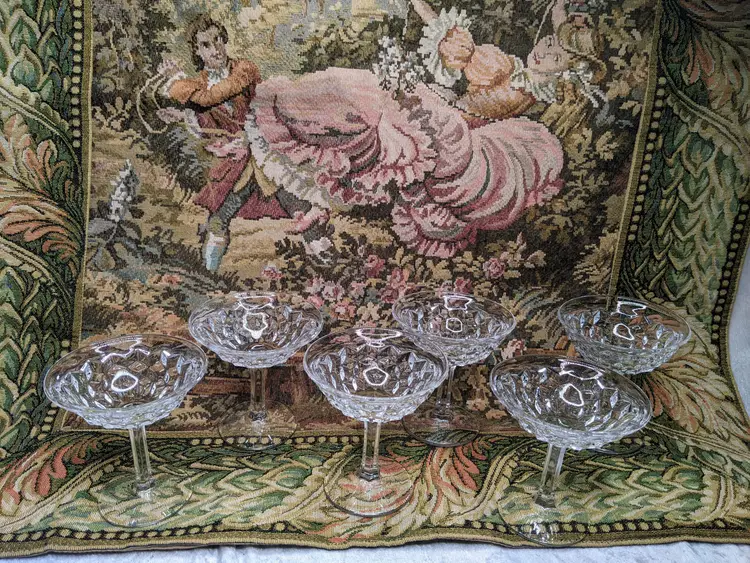 Fostoria American High Sherbet Flared Champagne Glass Set of 6 Cube 4 3/8" tall Elegant Glass Holiday Table Setting Christmas Gift New Years