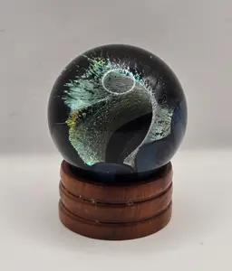 Orb Paperweight Nebula/Galaxy by Canadian Artist Brad Jesson. comes with stand. 2"- 2.75" on stand