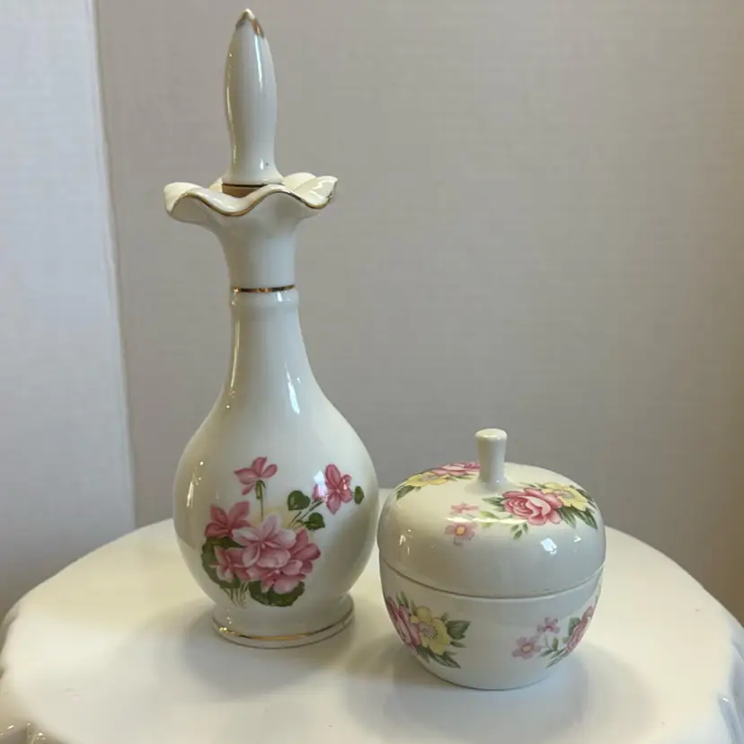 Hand Painted Perfume Bottle And Trinket Box