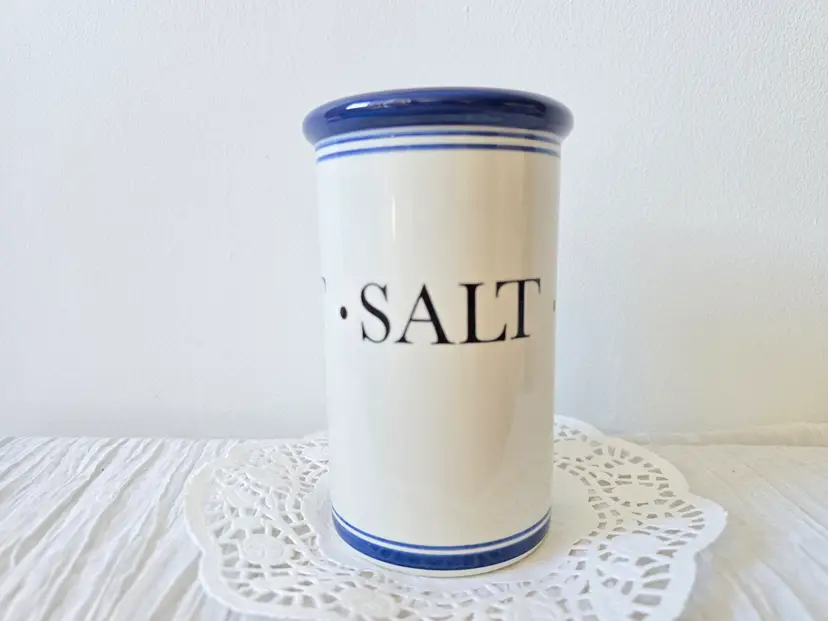 Vintage Danish Salt Jar – Nabstrup Denmark – Blue & White Scandinavian Kitchen Storage
