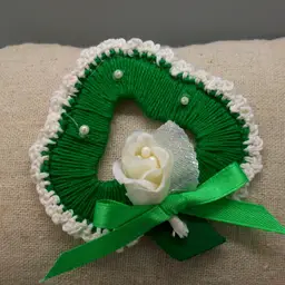 Handmade Crochet Green Shamrock St Paddy's Day Lapel Pin Rosebud Accent 3" x 2.75"