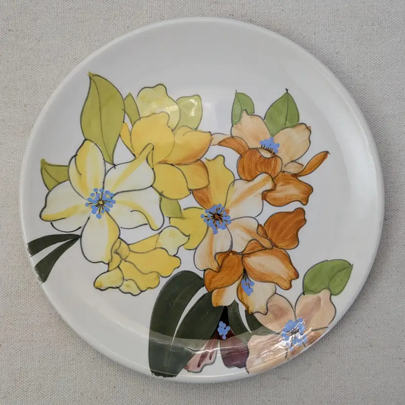 Vintage Italian Hand-Painted Floral Ceramic Plate