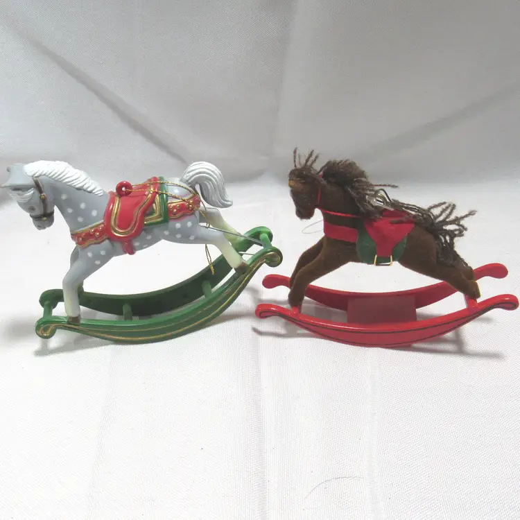 2 Rocking Horse Christmas Ornaments  - Plastic