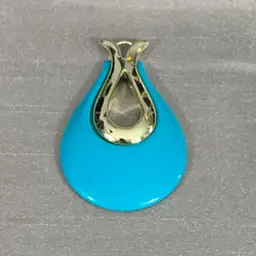 Teardrop Shape Turquoise Acrylic Pendant With Gold Tone Detail