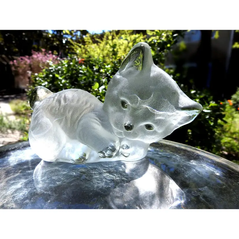 Clear and Satin Glass Cat Figurine by Viking