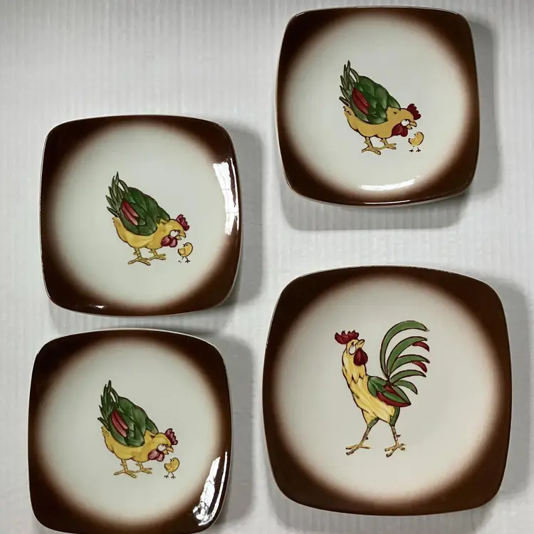 Vintage Orchard Ware Hen and chick and Rooster plates