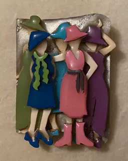 LUCINDA WOMAN PINS ~ Includes 5 Great Friends In Bright Spring Fashions With Hats ~ Silver Colored Background