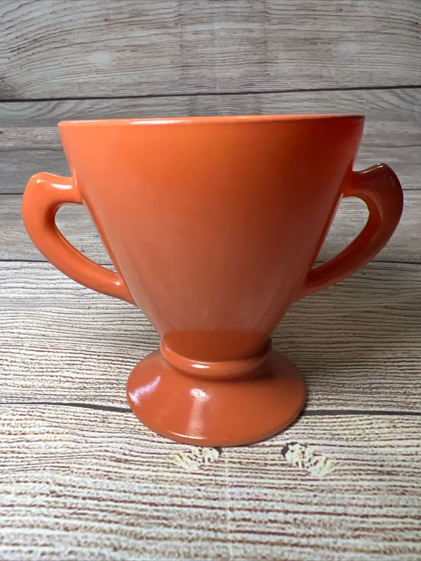 Vintage Hazel Atlas Platonite Ovide Rust Orange Open Sugar Bowl 3.5x4.75”