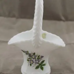 Vintage Westmoreland Milk Glass Hand Painted Purple Flowers Basket