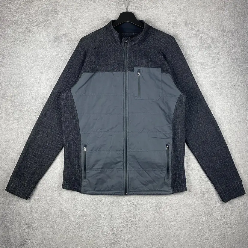 prAna Jacket Mens Extra Large Gray Quilted Panel Wool Blend Full Zip Pockets 3205