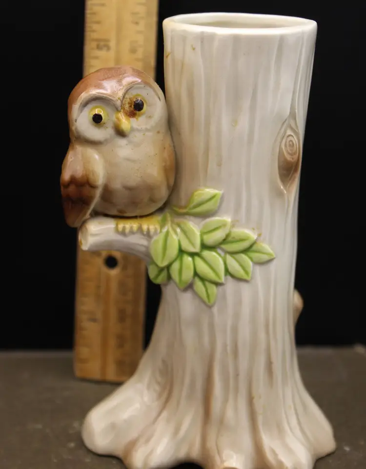 VTG Owl on Tree Stump Bud Vase VINTAGE 1981 Otagiri OMC 6 Inch