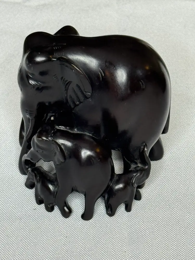 Paperweight - Black Resin Elephant Family