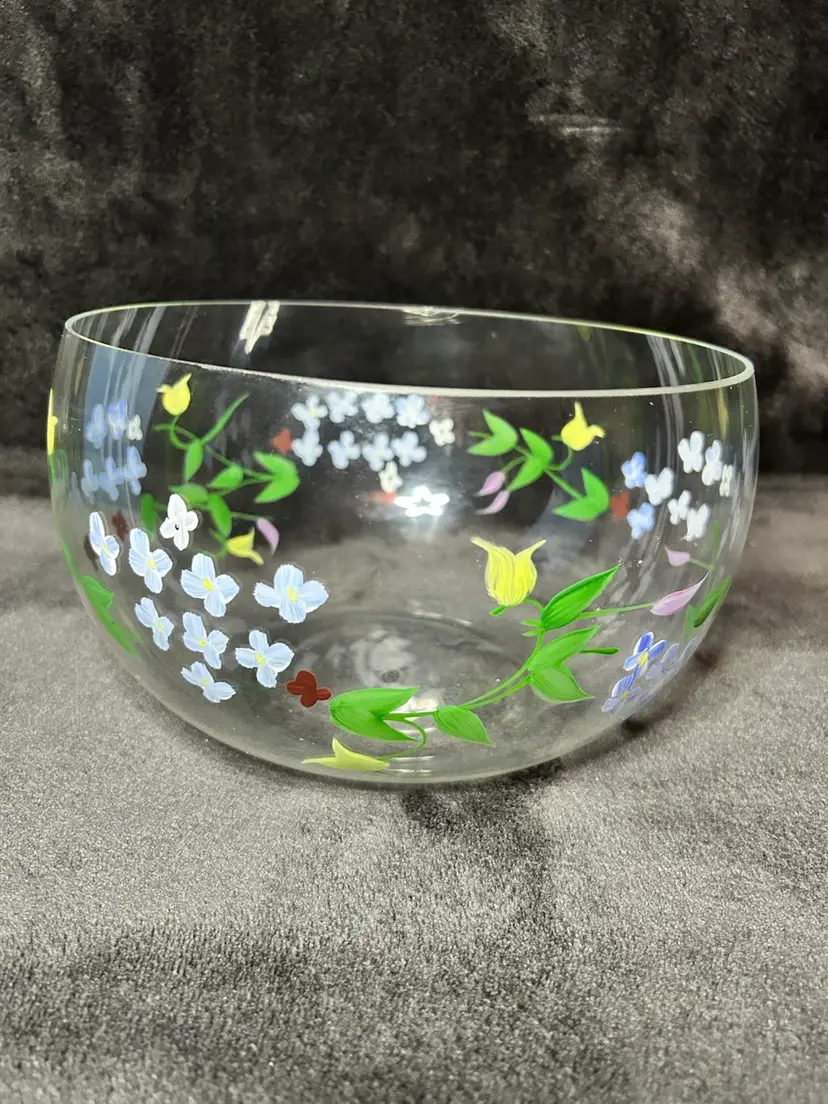 Hand Painted Flower Glass Bowl.                        10”W By 6 “ H