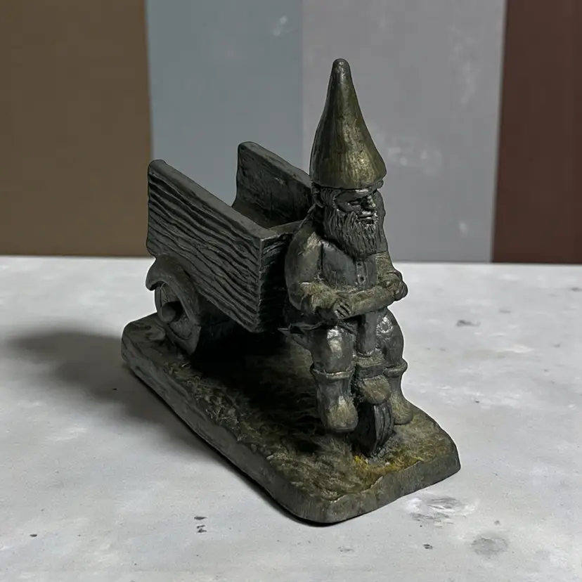 Vintage 1986 Signed RICKER RBO Pewter GNOME Figurines Bike Wagon