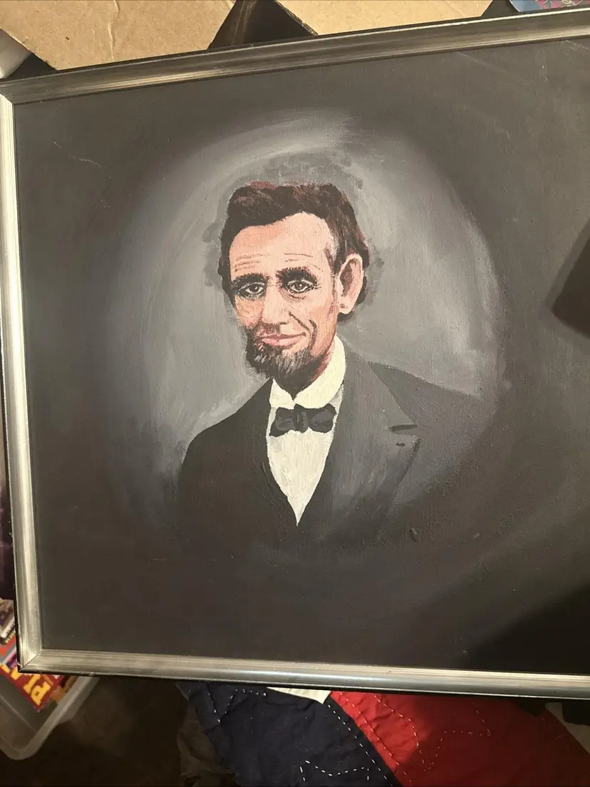 Oil Painting on Canvas: Abraham Lincoln Portrait - Handpainted Detail