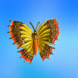 Vintage ART “Golden Butterfly” Enameled Brooch