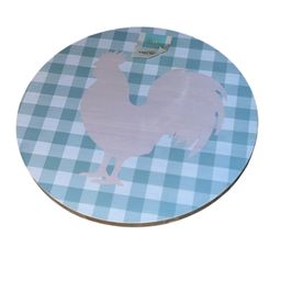 Martha Stewart Country Kitchen Bamboo Lazy Susan 12” Pink Rooster On Mint Green Plaid Background