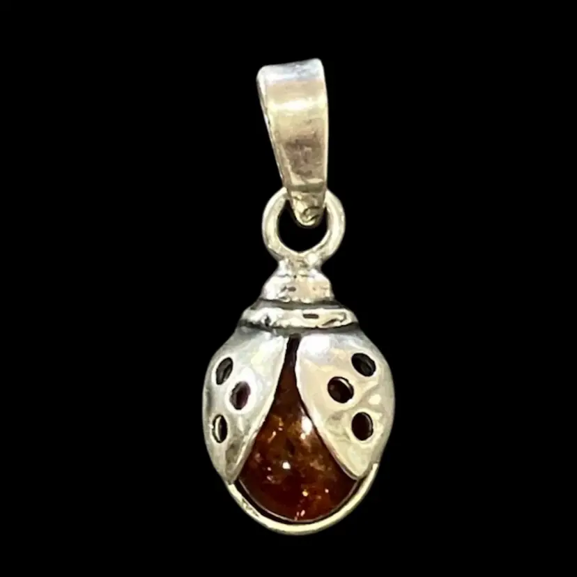 Sterling Silver And Natural Amber Ladybug Pendant