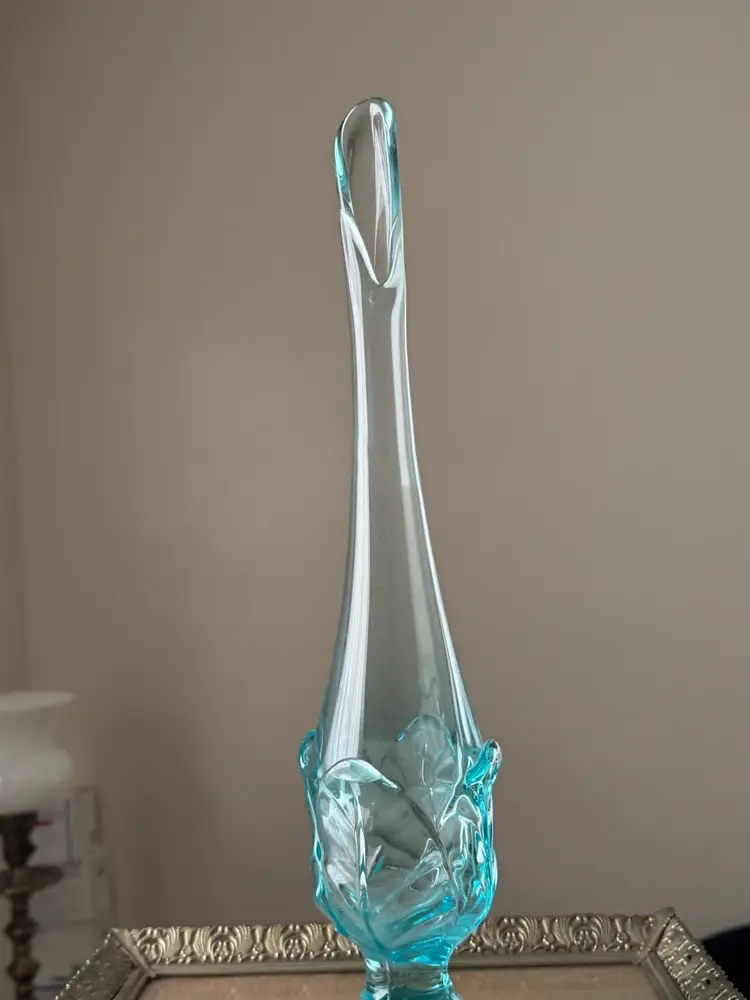 Vintage Viking Glass Epic Leaf Swung Vase In Spring Blue