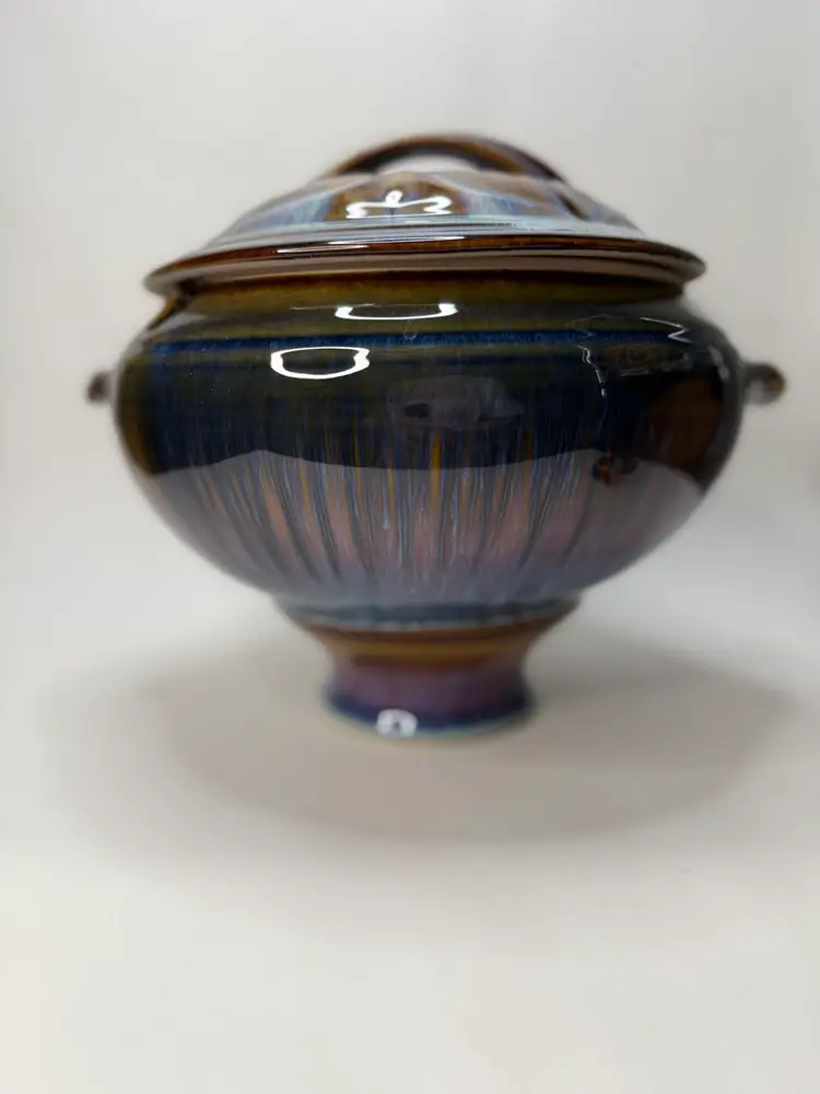 BILL CAMPBELL STUDIOART POTTERY SOUP TUREEN BLUE DRIP GLAZE ONE GALLON SIGNED