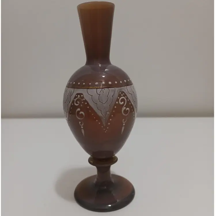 Beautiful Little Bohemian Opalescent Clam Broth Vase With White Enamel Highlights!