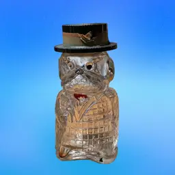 21. ANTIQUE DOG IN HAT PAINTED GLASS PERFUME BOTTLE