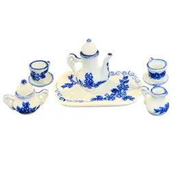 Handcrafted Thailand Blue White Porcelain Flower Leaves Vintage Tea Set
