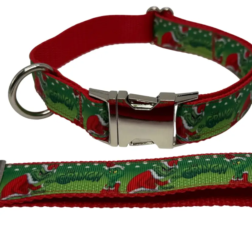 Dog Collar The Grinch Christmas Holiday 
with Matching Keychain Lanyard, Size Large Handmade Heavy Duty W/Buckle NEW