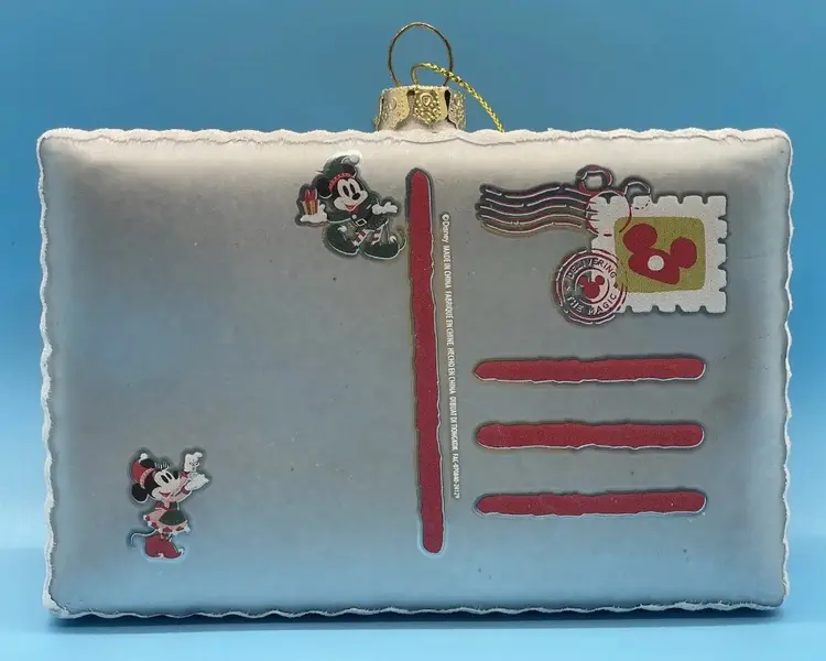Disney Store Chip 'n Dale Christmas Holiday Blown Glass Postcard Ornament 5”x3”